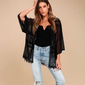 Never worn Lulus black lace kimono